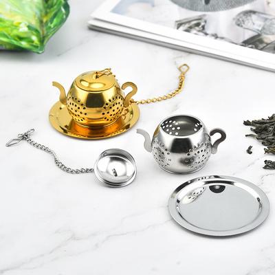 Colador de Té de Metal Forma de Tetera Infusor de Té de Hojas Sueltas Acero Inoxidable Colador Cadena Bandeja de Goteo Filtro de Hierbas y Especias