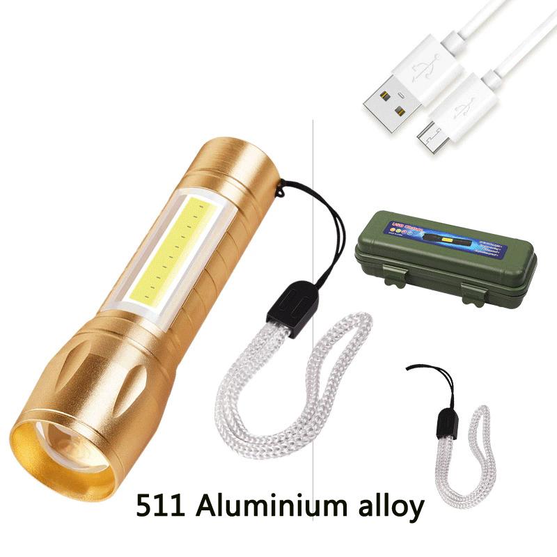 Mini LED Flashlight COB+XPE Portable Torch USB Charging Camping Lantern Zoomable Focus Light Tactical Flashlight with Pen Clip