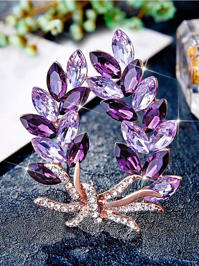 1 ks Dámská módní trendová brož s listem, krystalem a květinou, pro venkovní cestování, módní oblékání, banketovou párty, festivalový dárek