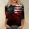 Women's Fashion Casual 3/4 Sleeve Independence Day Printed Round Neck Pullover Top