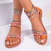 Fashion Braided Ankle Strap Roman Sandals for Women Summer 2025 Bohemian Printed Flat Sandals Woman Plus Size Casual Outdoor Beach Shoes