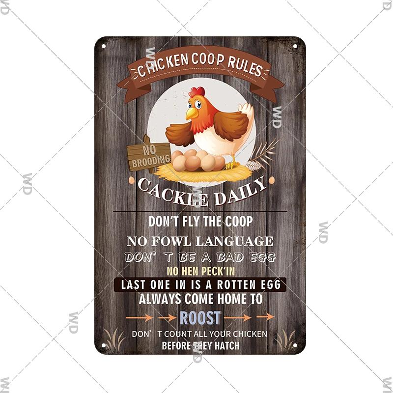 Metallskyltar Färska Ägg Fluffy Butt Hut Kyckling Retro Plåtskylt Vintage Rolig Utomhus Väggplakett Trädgård Gårdsskyltar Hönshus Dekor