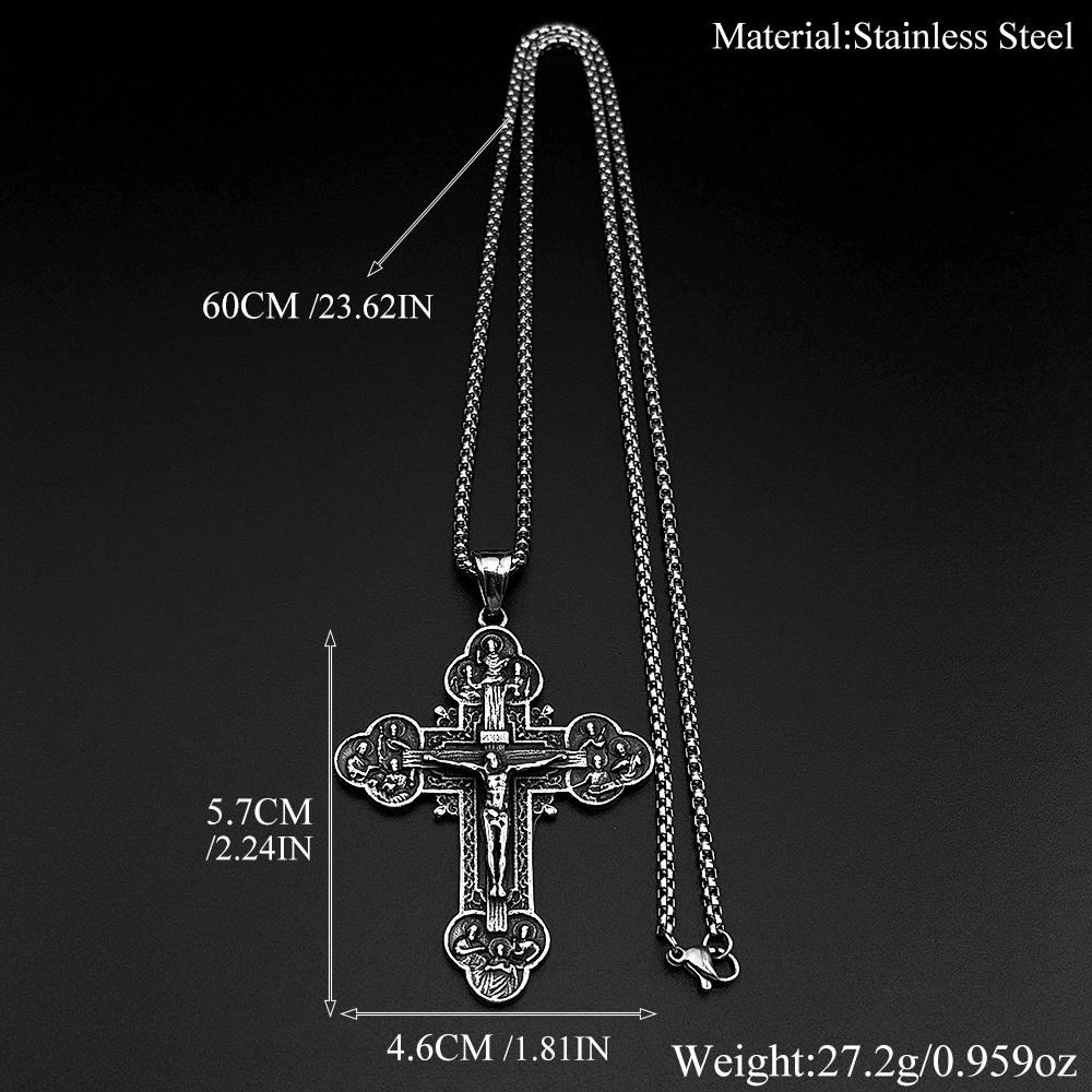 12 Apostles Jesus Crucifix Cross Christian Pendant Necklace for Women Men Stainless Steel Vintage 316L Amulet Chain Jewelry