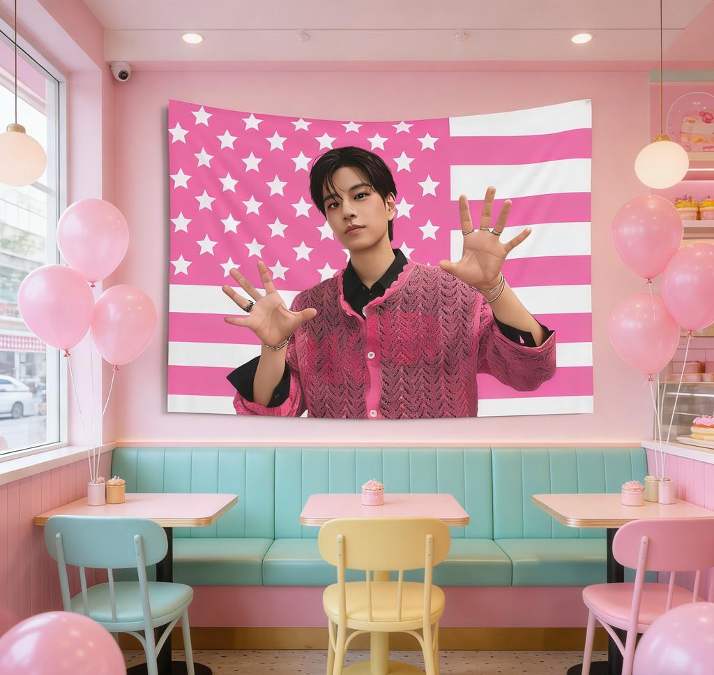 SSeungmin Do It Pink American Flag Aesthetic Wall Hanging Bedroom Dorm Edgy Idol Decor Gift