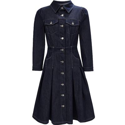 Damen einreihiges Jeanskleid mit Puffärmeln