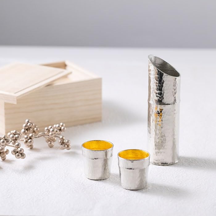 with red ribbon and washi paper by Teshigoto Nousaku Sake Set Gold Leaf Popular Bamboo Sake Set Gift Nihonbashi Yukari Sake Set Shochu Cold Sake