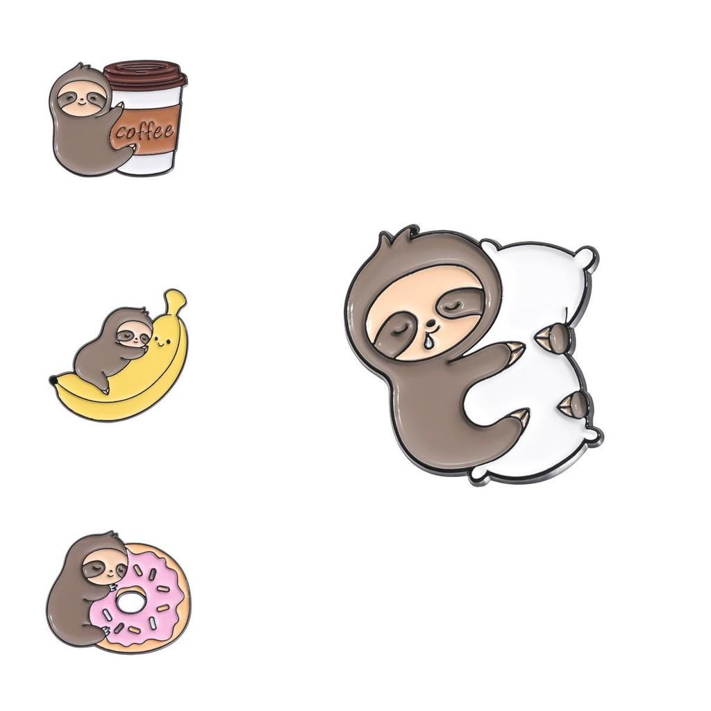 Bedårande Tecknad Sengångare Metallmärke Emaljstift Rolig Kaffe Donut Banan Brosch Tillbehör För Alla Åldrar