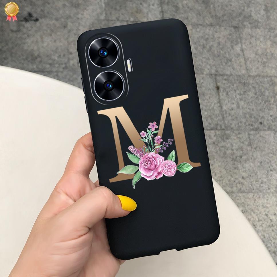 For Realme C55 C 55 6.72'' Case Delicate Cute Letters 3D Crown Flowers Matte Shockproof Soft TPU Silicone Phone Case Back Cover