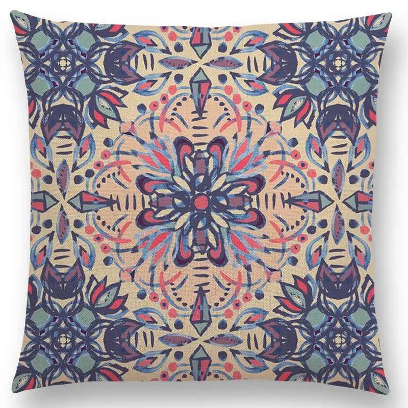 New Vivid Art Colorful Flowers Gorgeous Floral Doodle Geometry Mandala Coral Wonderland Pattern Car Cushion Cover Pillow Case