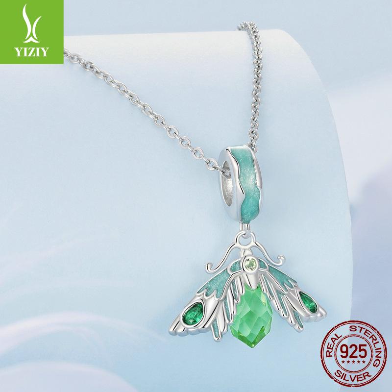 Ziyun Green Oil-Dripping Moth S925 Silver Necklace, Bracelet & Pendant Set