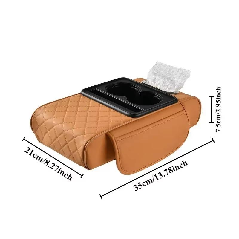 Car Armrest Box Heightening Cushion With Cup Holder Tissue Box Side Storage Pocket For Auto Interior Arm Rest Cover Height Pad