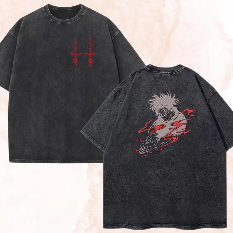 Jujutsu Kaisen Anime Gojo Satoru Graphic Print Tshirt Cotton Women Men Vintage Washed Harajuku Tees Loose Casual Oversized Tops