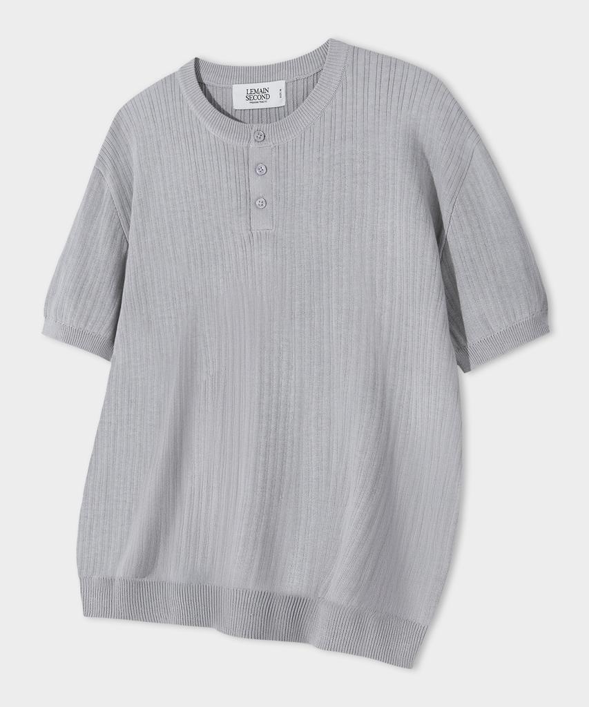 LEMAIN SECOND Classic Henley Neck Washable Short Sleeve Knit [Gray]