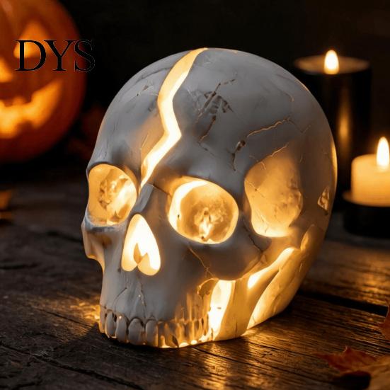 Broken Rebirth Sculpture Cracked Skull Garden Solar Light, Resin LED Statue Spooky Gothic Ornament Ornament, Halloween Decoration for Haunted