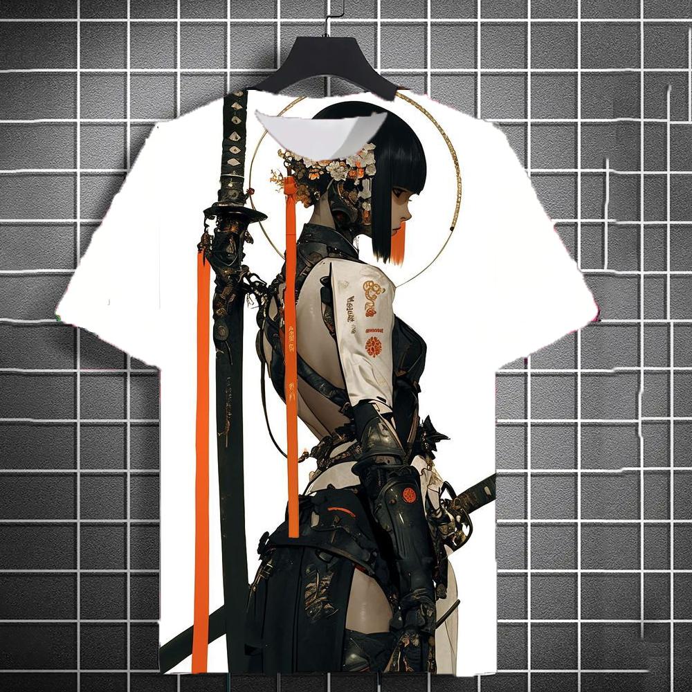 Samurai Katana Tattoo Girl 3D Print T-Shirts Men Women Short Sleeve T Shirt Harajuku Top Street Tees Men's Clothing