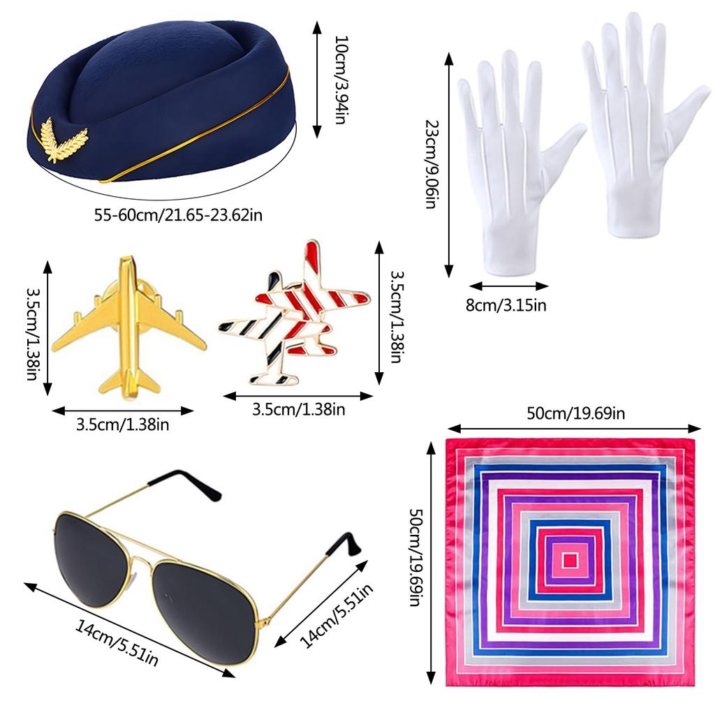 Pilot Cosplay Outfit Kit Kapitänsmütze Erwachsene Rollenspielausrüstung Eleganter Stewardess-Look für Festivalanlass