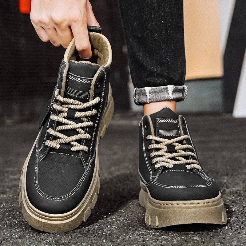 Men's Sneakers Loafers Shoes for Men Men's Autumn Sneakers Sports and Leisure Non-slip Wear-resistant Mid-top Ankle Boots New