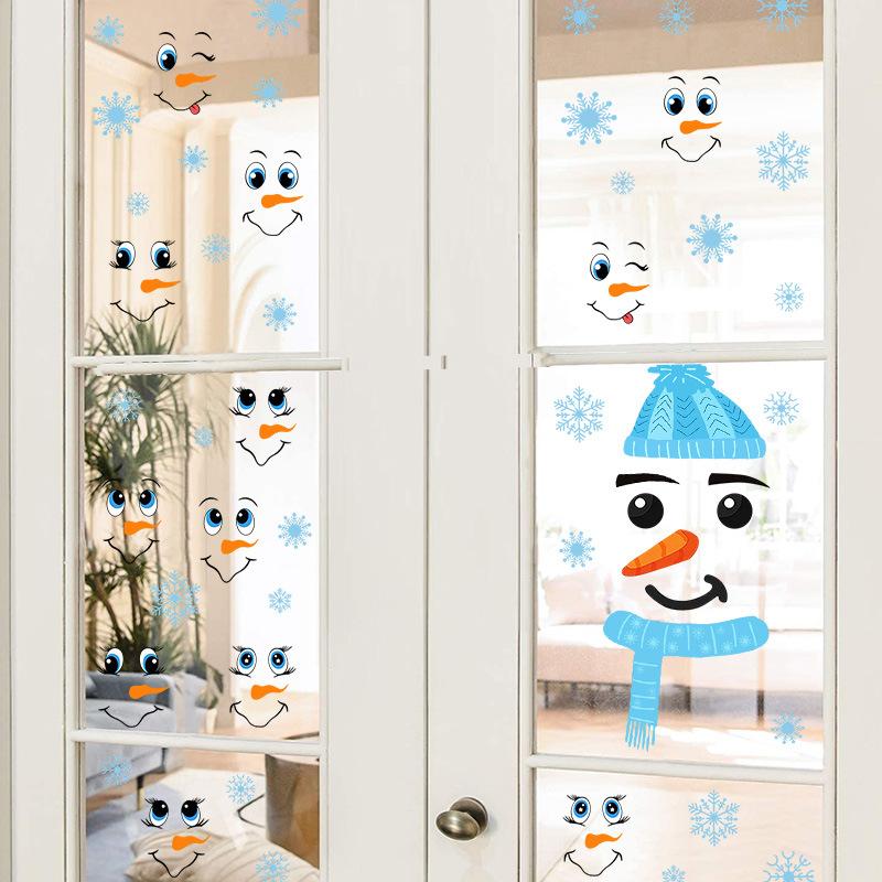 Christmas wall sticker snowman emoji cartoon blue emoji sticker gift decorative sticker glass window decorative sticker