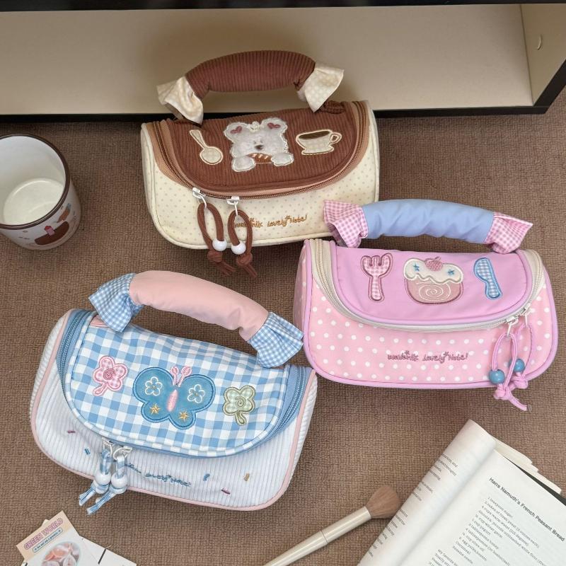 Colorblock Cosmetic Bag Large Capacity Cute Aesthetic Stationery Organizer Kawaii Cartoon Girls Teens Travel Makeup Bag