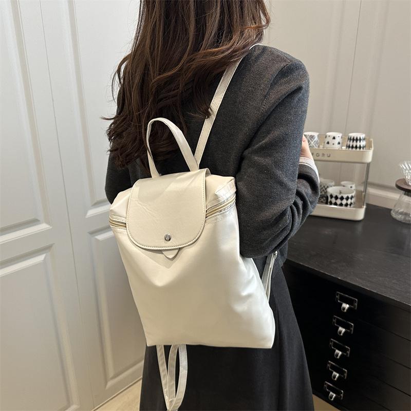 Schoolbag Texture Double Backpack Women's New Backpack Fashion Solid Color Schoolbag Female College Student Travel Bag Student Bag Wholesale