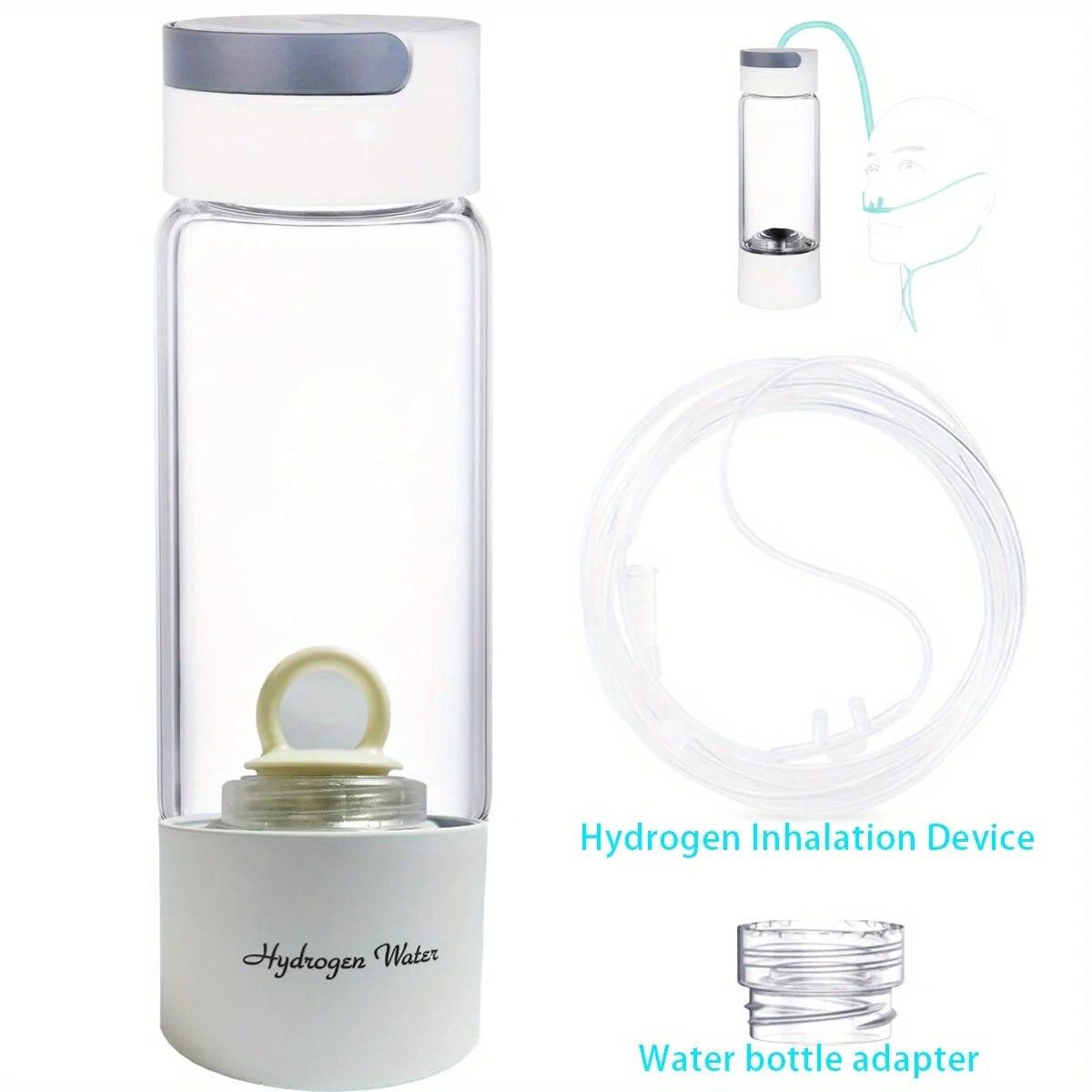 

Бутылка-генератор богатой водородом воды, стеклянный корпус, корпус DuPont SPE/PEM, двухкамерный генератор, ионизатор - устройство для ингаляции H2, 380 мл белый