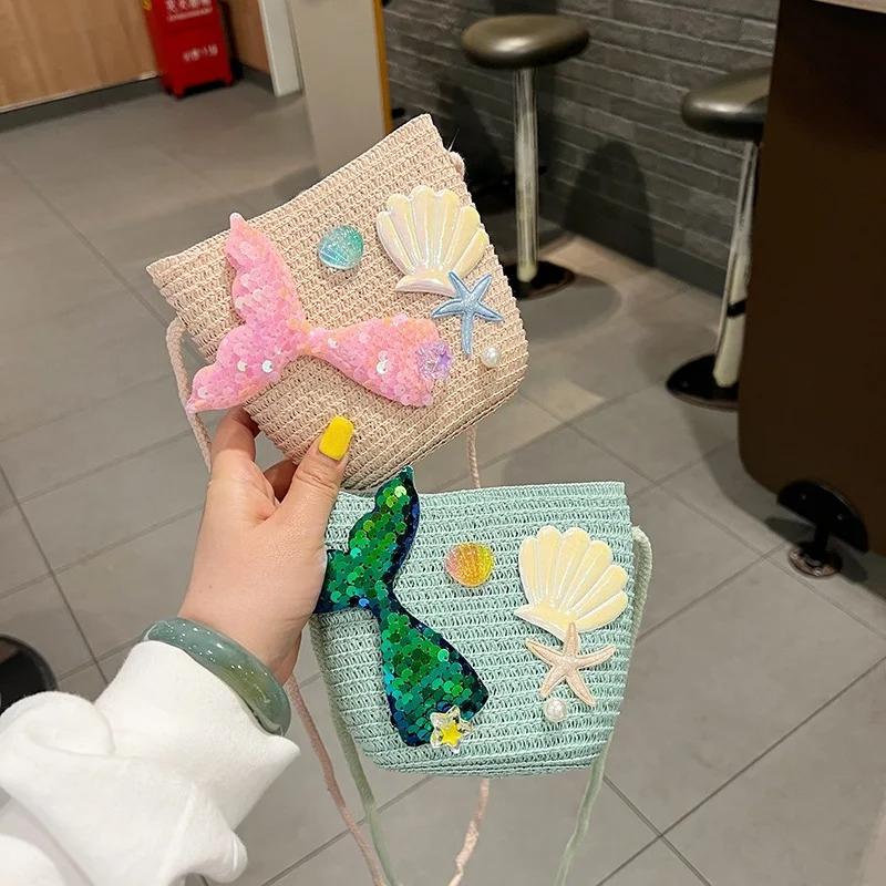 Cartoon Ocean Beauty Fish Tail Pattern Children Wallet Cute Large Capacity Crossbody Bag Clutch Bag Coin Pouch Women