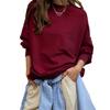 Basic Sweatshirt For Women With Knit Cotton Fabric And Long Lantern Sleeves For Casual Streetwear