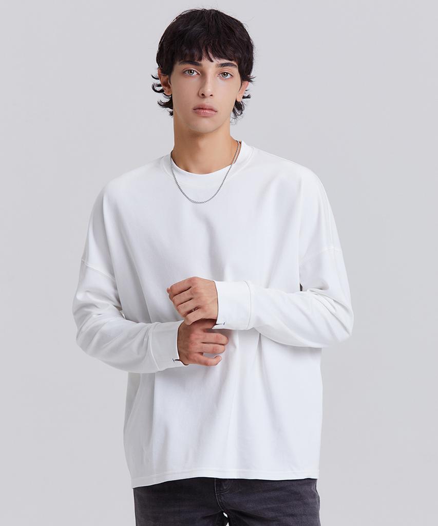 Dibeullu Relaxed Cuff Crew Neck Long Sleeve Cream