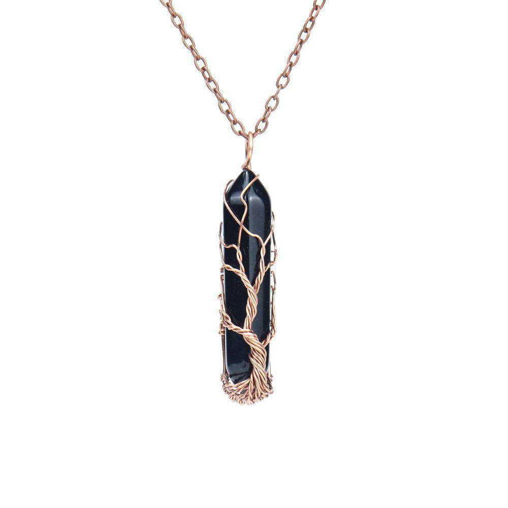 Ancient Red Copper Wound Tree Of Life Natural Crystal Hexagonal Prism Necklace Fortune Tree Necklace N