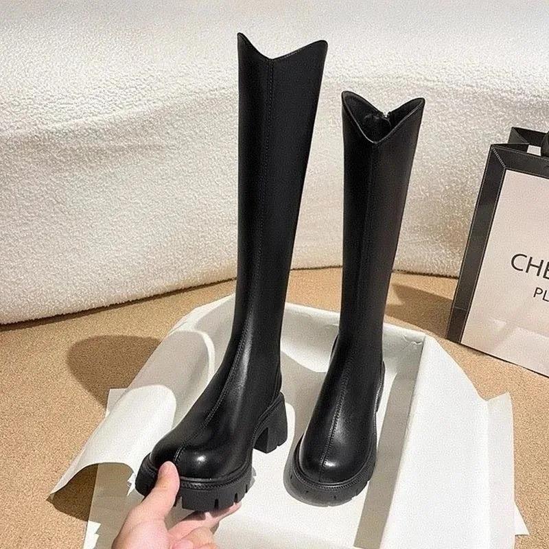 Real Soft Leather Boots Autumn And Winter New Knight Boots Height Increasing And Slimming Boots Thick Soled High Boots Long