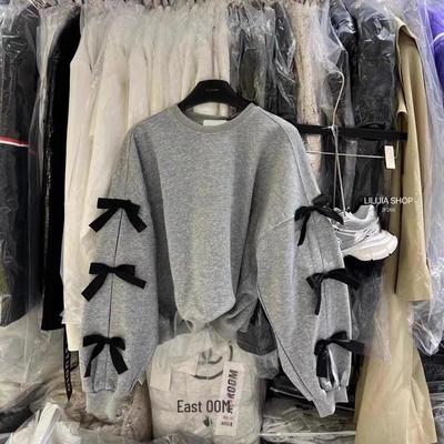 Autumn Women s Loose-Fit Bow Round Neck Long-Sleeve Fashion Sweater S