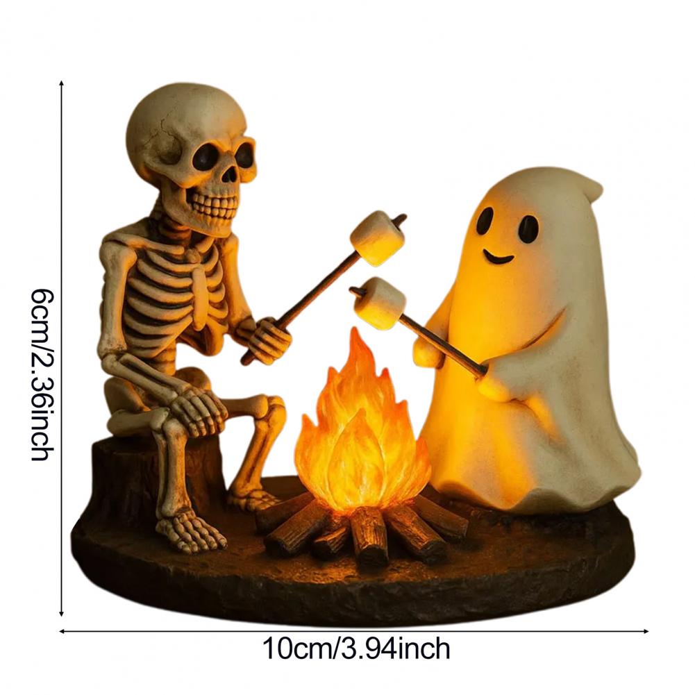 Skeleton Ghost Bonfire Night Lamp Halloween Roasting Marshmallow Ghost Statue Fake Campfire Lamp Home Bedroom Decoration