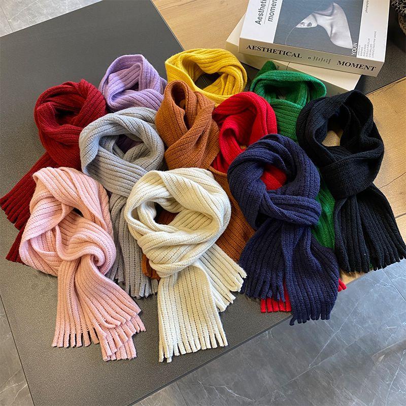 Sciarpa a Coste Invernale per Bambini Colore Unito Scaldacollo Caldo in Maglia Sciarpa Morbida con Frange per Bambini e Bambine