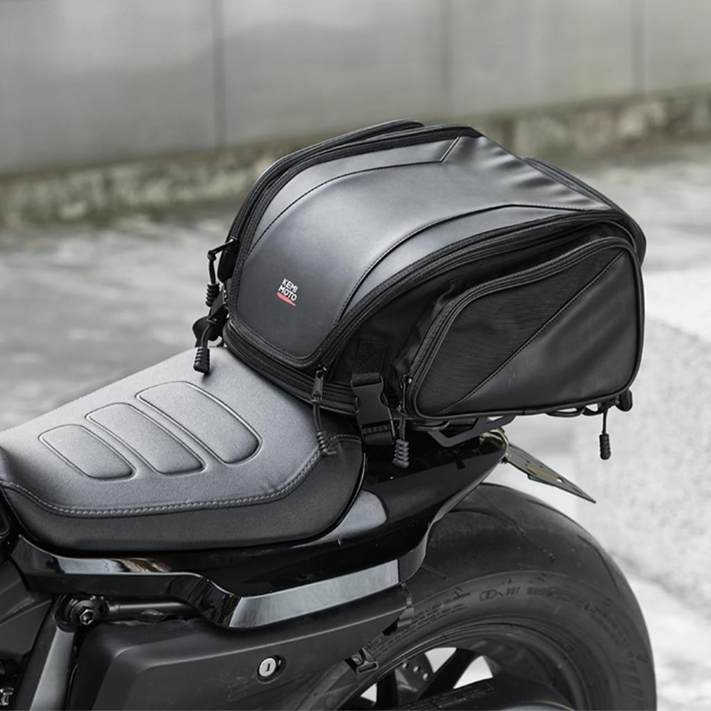 Kemimoto Motorcycle Seat Waterproof and with Rain Rear with Luggage Camping Seat Universal Motorcycle Compatible with Most Ninja Black Bag,
