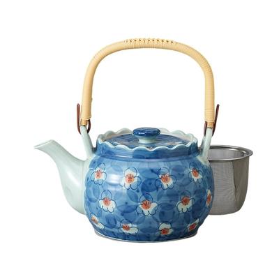 Teapot Steel with 850cc Arita Ware Celadon Small Plum Design with Basket 6 Made In Stylish Ale-net (Stainless Strainer) Mesh, No. Teapot, Porcelain,