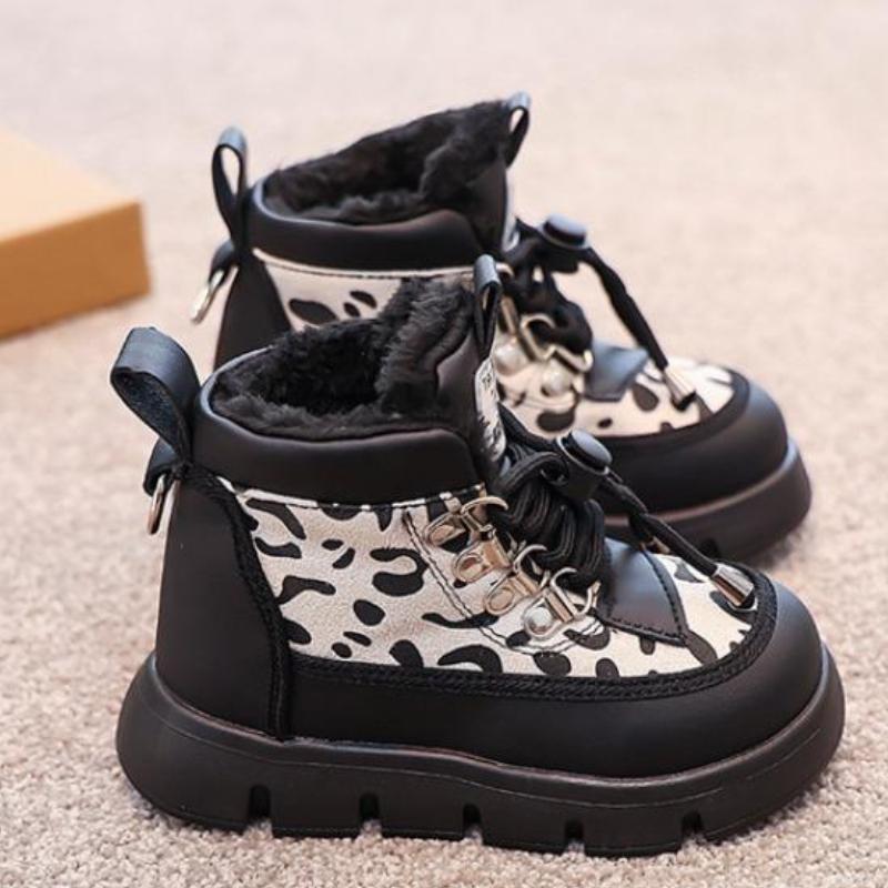 Kinder Schneestiefel mit Leopardenmuster, warm, dicksohlig, Winter, Mädchen, weichsohlig, bequem, lässig, Plüschstiefel