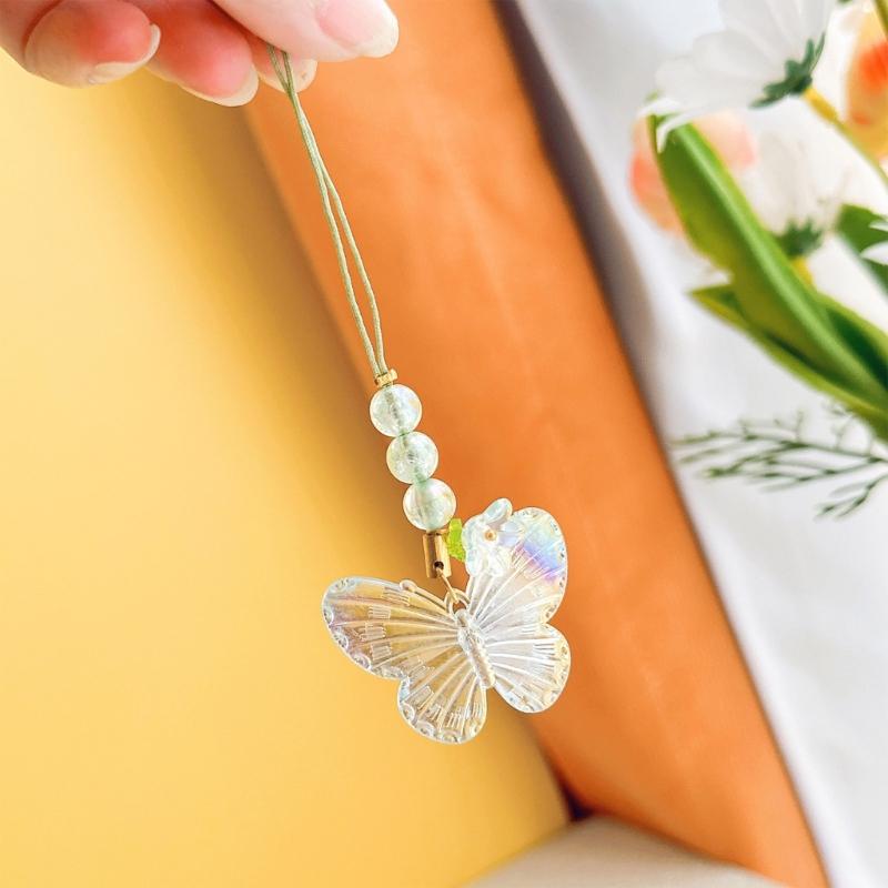 Flower Butterfly Pendant Phone Strap Portable Y2K Hanging Lanyard for Girls