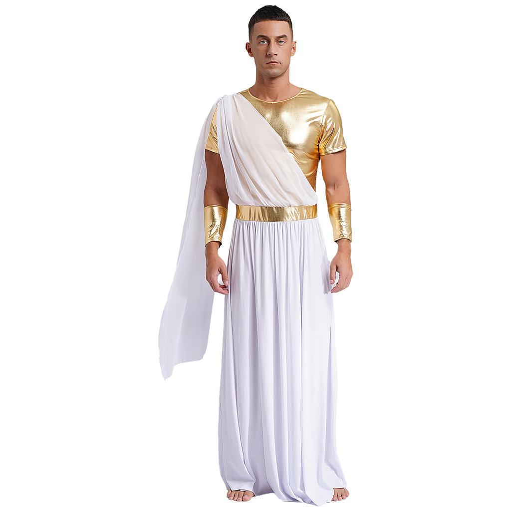 Herrekostyme Antikk gresk toga - Metallisk patchwork-kappe med korte ermer og hansker for Halloween/romersk cosplay