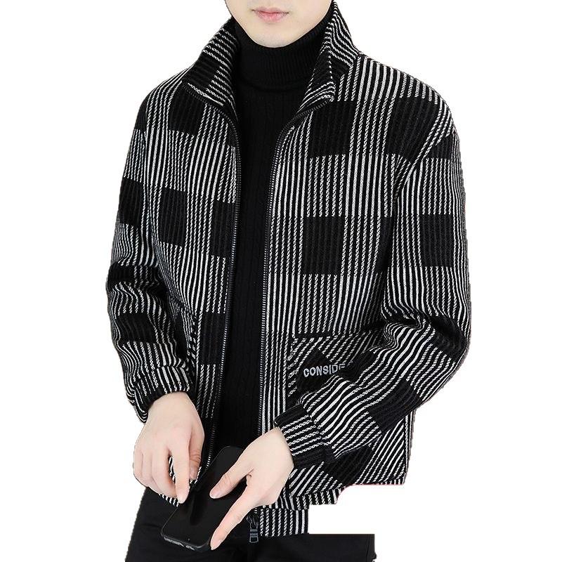 Men's Fashionable Plaid Woolen Winter Jacket - Thickened High-End Korean Style Coat