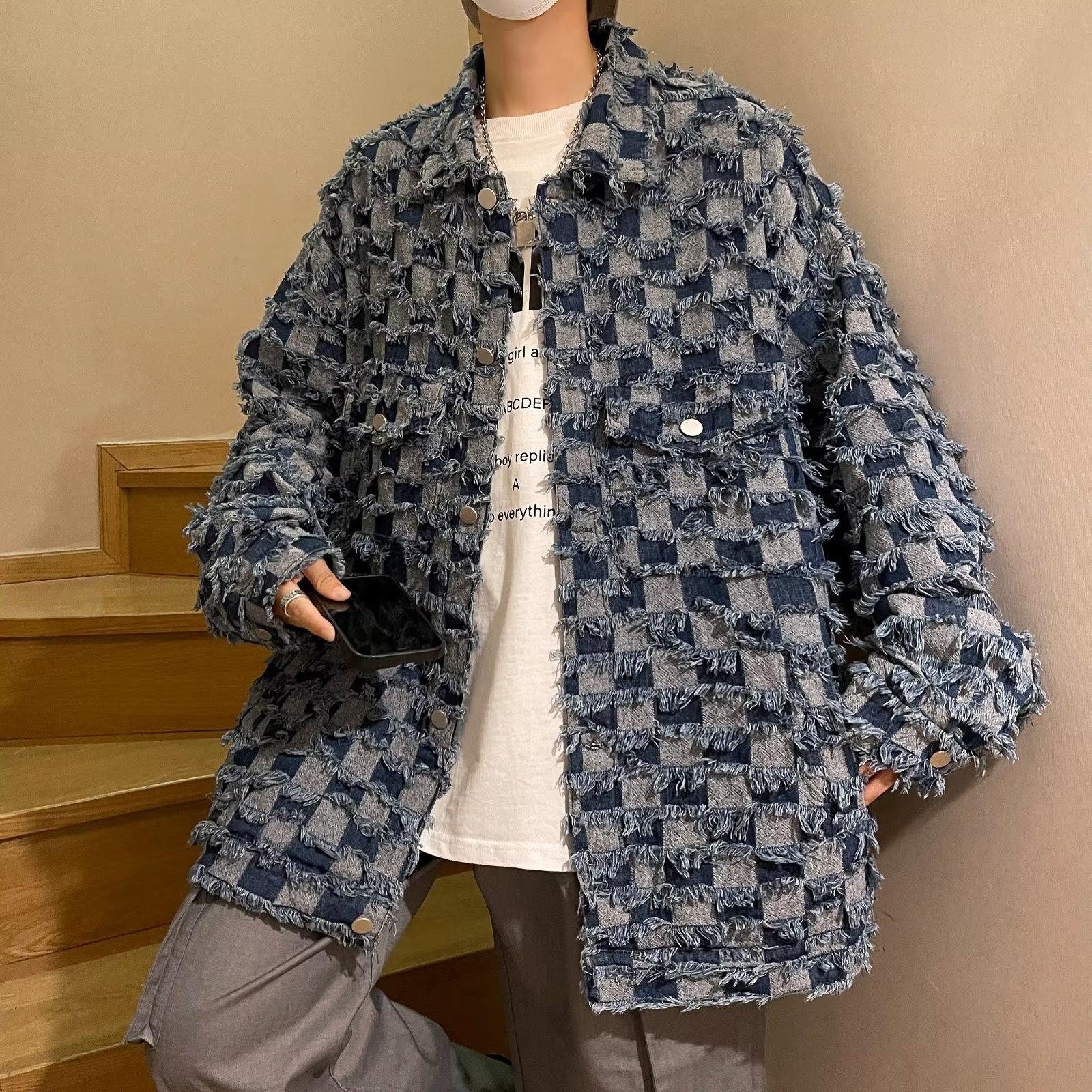 

Tide Youth Популярная литературная куртка с острым вырезом в клетку для мужчин, универсальная, с длинными рукавами, стандартная, ленивая, трендовая 3XL