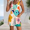 Plus Size Womens Romper With Tank Top And Patch Pockets