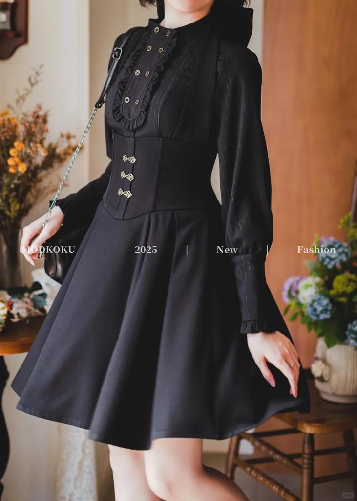 MODKOKU Gothic Lolita and Suspender Features a Gothic and Girly Perfect for Halloween and Long Available in Black Women's Cape-Style Set, Blouse,