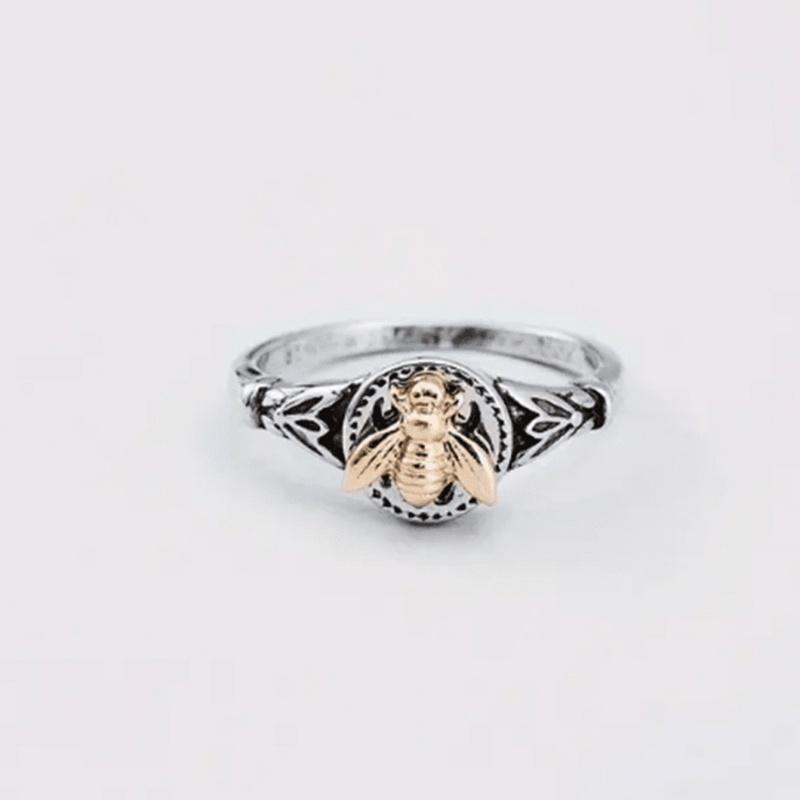 1 Piece Vintage Insect Bee Boho Style Metallic Gold Color Antique Silver Color Aged Ring Two Tone Ring Size 6-10