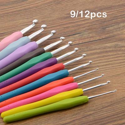 Juego de 9/12 agujas de crochet de silicona de color de 2 mm a 10 mm con mango suave para manualidades con hilo de una sola cabeza