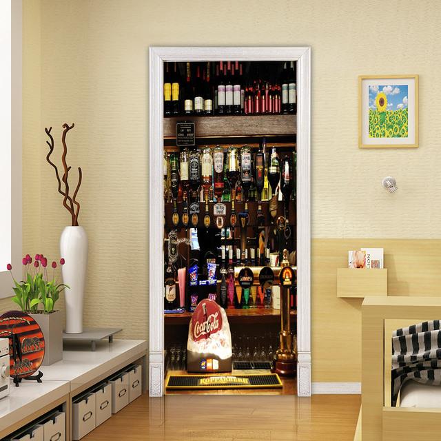 Retro Library Adhesive Door Wallpaper Waterproof Home Decor Living Room Mural Decal Sticker Wooden Cabinet Poster Wine