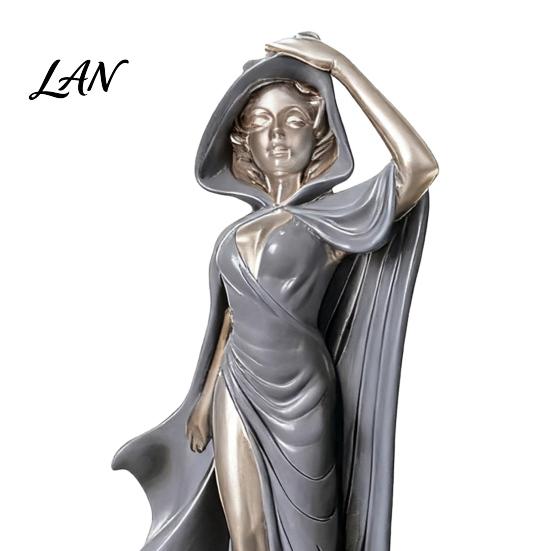 High-end Photography Prop Mysterious Black Cloak Witch Queen Resin Statue, Gothic Elegant Female Stylized Sculpture Figurine, Dark Art for Entryway