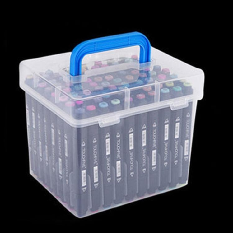 Portable Plastic Art Supply Organiser with Handle Multi Compartment Marker Storage Box For Neat Desktop Arrangement