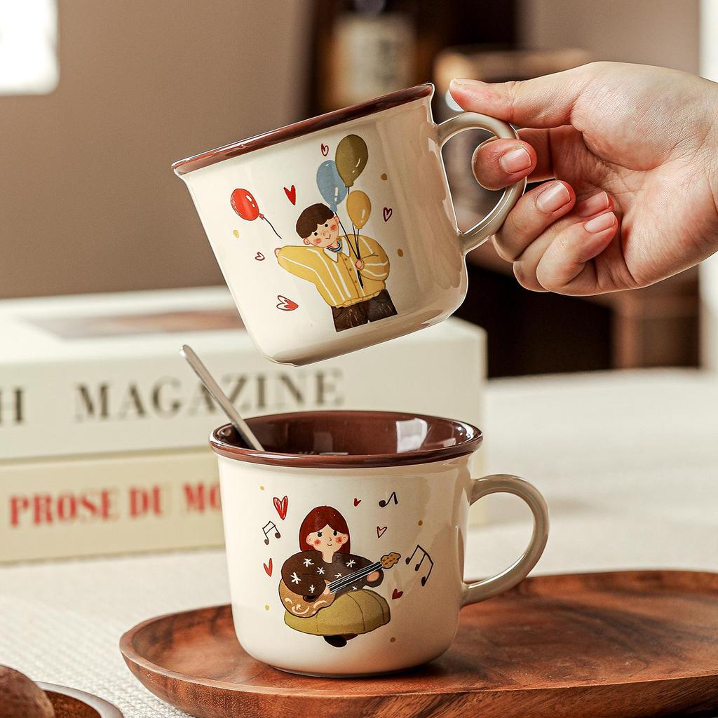 Retro Ceramic Cartoon Milk Cup - Family & Kids Breakfast Mug