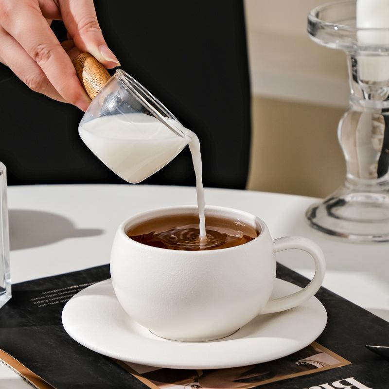 Frosted Ceramic Coffee Cups And Saucers High Value Solid Color Black And White Simple High Value Household Afternoon Teacup Set