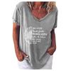 Womens Casual V Neck T-shirt Short Sleeve Letter Print Blouse Tops